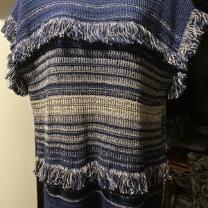 Dana Buchman Patchwork Indigo fringe top